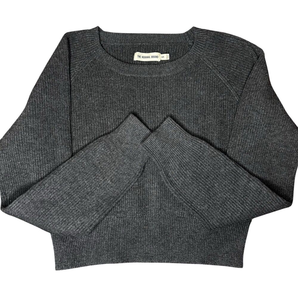 The Normal Brand Women’s Collins Knit Crew in Charcoal Ribbed Size S Cozy Style‎ - Picture 2 of 6